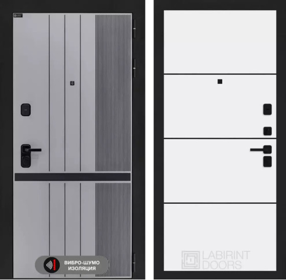 Входная дверь SKYLAB 25 - Белый софт, черный молдинг | Фрезерованная МДФ панель 10 мм, цвет 