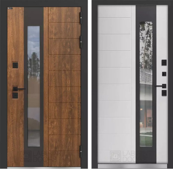 Входная дверь NORD Plus с терморазрывом и стеклопакетом | Влагостойкая MDF панель 10 мм в цвете Винорит Nussbaum, с металлическим наличником