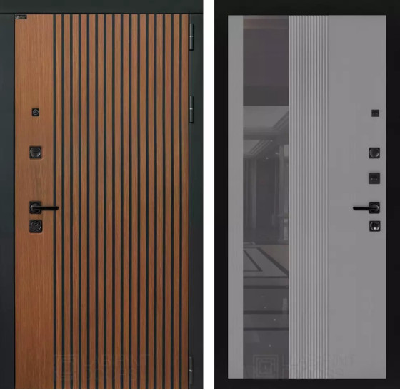 Входная дверь STORM с Зеркалом 32 тонированным - Серый рельеф софт | Декоративная МДФ панель 10 мм в цвете 