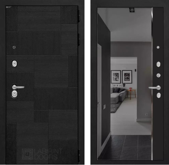 Входная дверь PAZL с зеркалом Панорама с тонировкой - Черный кварц | Современная MDF панель 10 мм, цвет 