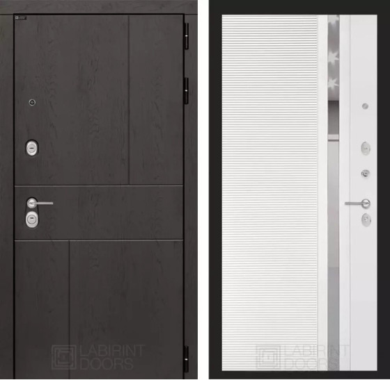 Входная дверь URBAN 31 - Белый софт, зеркальная вставка с тонировкой | Стильная декоративная MDF панель 10 мм с наличником, цвет 