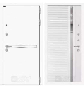 Входная дверь Лайн WHITE 31 - Белый софт, зеркальная вставка с тонировкой