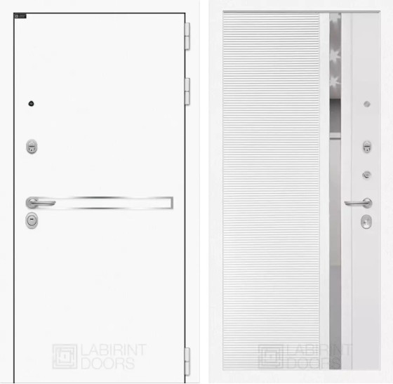 Входная дверь Лайн WHITE 31 - Белый софт, зеркальная вставка с тонировкой | Металл с покрытием 