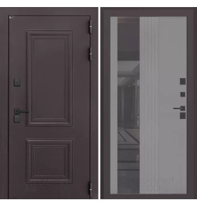 Входная дверь Полярис лайт с зеркалом 32 тонированным - Серый рельеф софт