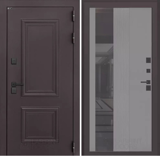 Входная дверь Полярис лайт с зеркалом 32 тонированным - Серый рельеф софт | Металлическая отделка методом давления на полотне, 960х2050 мм (внешний 1130х2130 мм), 880х2050 мм (внешний 1050х2130 мм)