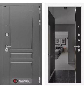 Входная дверь Платинум с зеркалом Панорама с тонировкой - Черный кварц