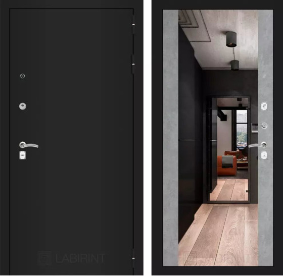 Входная дверь CLASSIC шагрень черная с Зеркалом Максимум - Бетон светлый | Металл с практичным покрытием 