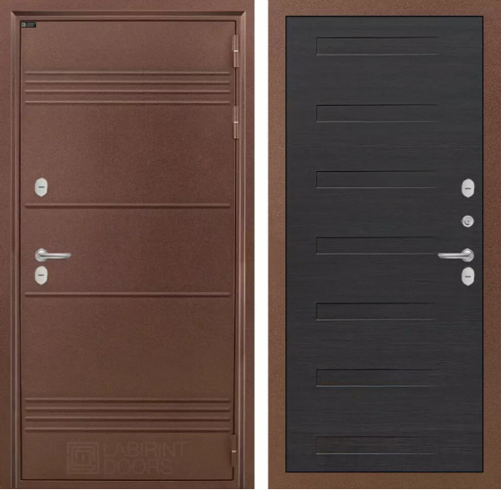 Входная дверь Термо Лайт 14 - Эковенге горизонтальный | Металлическая отделка с давлением и фигурным наличником