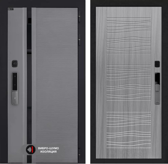 Входная дверь Пиано Смарт 2.0 панель 06 - Сандал серый | Фрезерованная МДФ панель 10 мм, цвет 