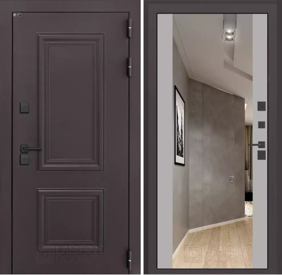 Входная дверь Полярис лайт с Зеркалом Максимум - Грей софт | Металлическая отделка методом давления на полотне, 960х2050 мм (внешний 1130х2130 мм), 880х2050 мм (внешний 1050х2130 мм)