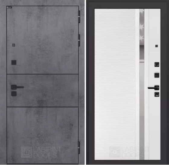 Входная дверь INFINITY 31 - Белый софт, зеркальная вставка с тонировкой | Современная MDF панель 10 мм с наличником, цвет 