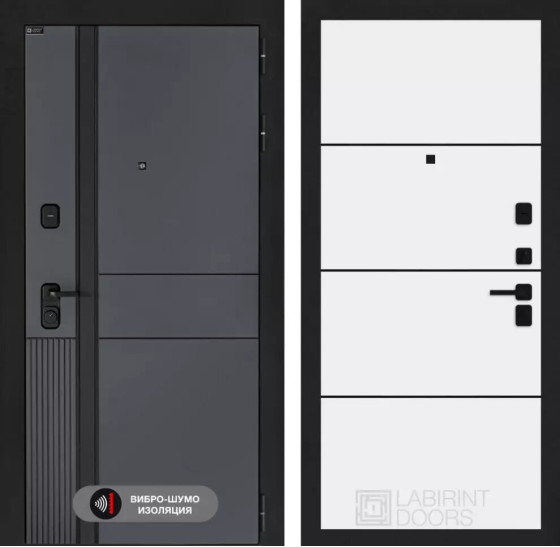 Входная дверь EVOLAB 25 - Белый софт, черный молдинг | Фрезерованная МДФ панель 10 мм, цвет 