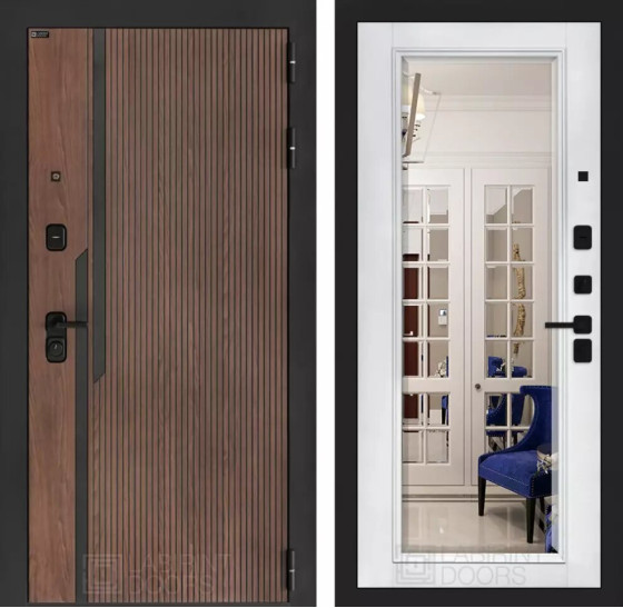 Входная дверь KARMINA с Зеркалом Фацет - Белый софт | Фрезерованная МДФ панель 10 мм, цвет 