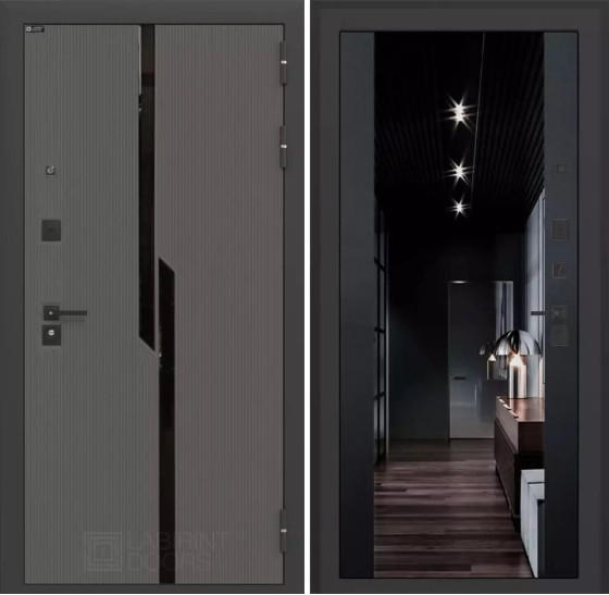 Входная дверь CARBON с Зеркалом тонированным Максимум - Черный кварц | Декоративная MDF панель 10 мм с черным стеклом фацет, цвет 