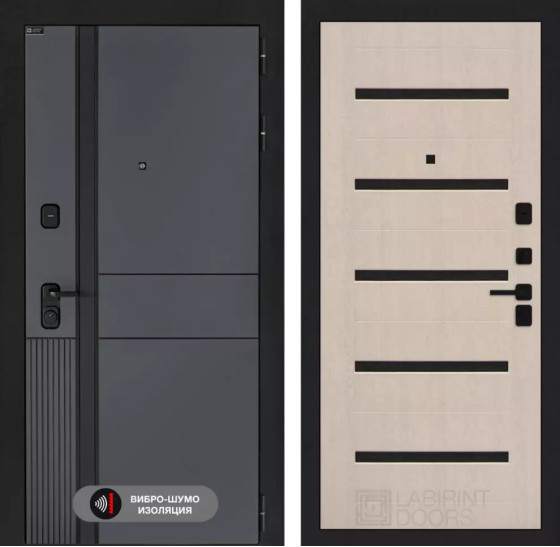 Входная дверь EVOLAB 01 - Беленый дуб, стекло черное | Фрезерованная МДФ панель 10 мм, цвет 