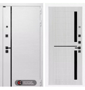 Входная дверь ROYAL 02 - Сандал белый, стекло черное