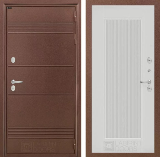 Входная дверь Термо Лайт 30 - Белый рельеф софт | Металлическая отделка с давлением и фигурным наличником