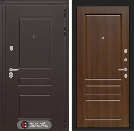 Входная дверь Мегаполис 03 - Орех бренди | Декоративная MDF панель 10 мм с фрезерованным наличником, цвет 