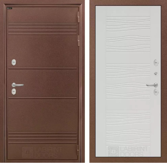 Входная дверь Термо Лайт 06 - Белое дерево | Металлическая отделка с давлением и фигурным наличником