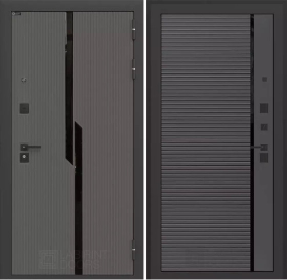 Входная дверь CARBON 22 - Графит софт, черная вставка | Декоративная MDF панель 10 мм с черным стеклом фацет, цвет 