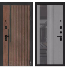 Входная дверь KARMINA с Зеркалом 32 тонированным - Серый рельеф софт