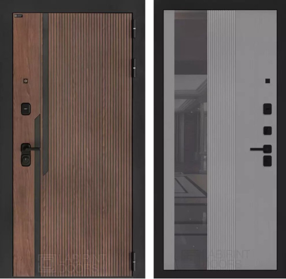 Входная дверь KARMINA с Зеркалом 32 тонированным - Серый рельеф софт | Фрезерованная МДФ панель 10 мм, цвет 