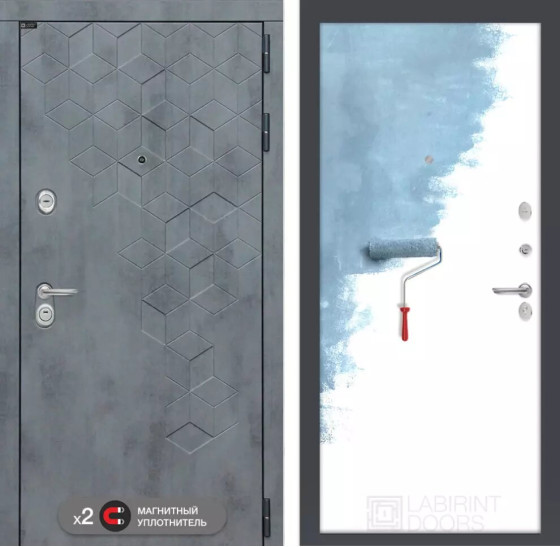 Входная дверь Бетон 28 - Грунт под покраску | Современная декоративная MDF панель 10 мм с наличником, цвет 