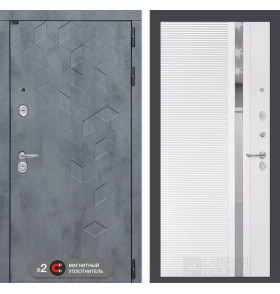 Входная дверь Бетон 31 - Белый софт, зеркальная вставка с тонировкой