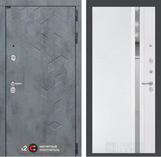 Входная дверь Бетон 31 - Белый софт, зеркальная вставка с тонировкой | Современная декоративная MDF панель 10 мм с наличником, цвет 