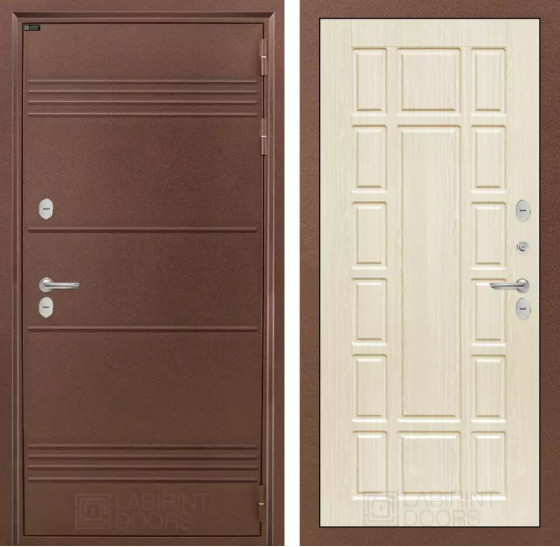 Входная дверь Термо Лайт 12 - Беленый дуб | Металлическая отделка с давлением и фигурным наличником