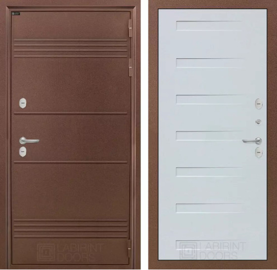 Входная дверь Термо Лайт 14 - Дуб кантри белый горизонтальный | Металлическая отделка с давлением и фигурным наличником