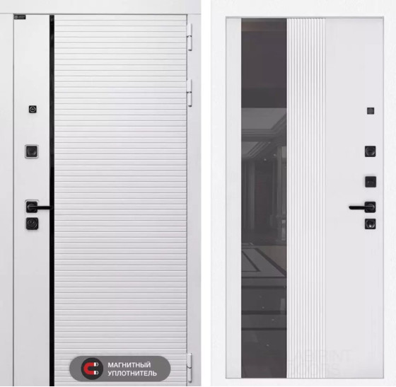 Входная дверь ROYAL с Зеркалом 32 тонированным - Белый рельеф софт | Современная MDF панель 10 мм с наличником, цвет 