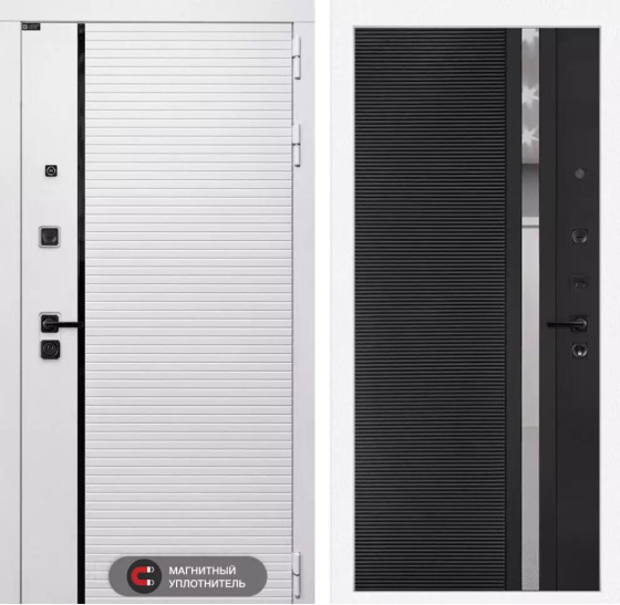 Входная дверь ROYAL 31 - Черный кварц, зеркальная вставка с тонировкой | Современная MDF панель 10 мм с наличником, цвет 