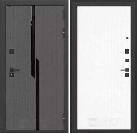 Входная дверь CARBON 07 - Белое дерево | Декоративная MDF панель 10 мм с черным стеклом фацет, цвет 