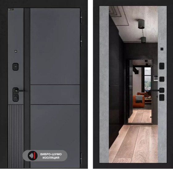 Входная дверь EVOLAB с Зеркалом Максимум - Бетон светлый | Фрезерованная МДФ панель 10 мм, цвет 