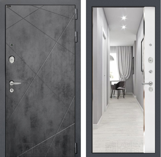 Входная дверь LOFT с зеркалом Панорама - Белый софт | Фрезерованная декоративная MDF панель 10 мм, цвет 