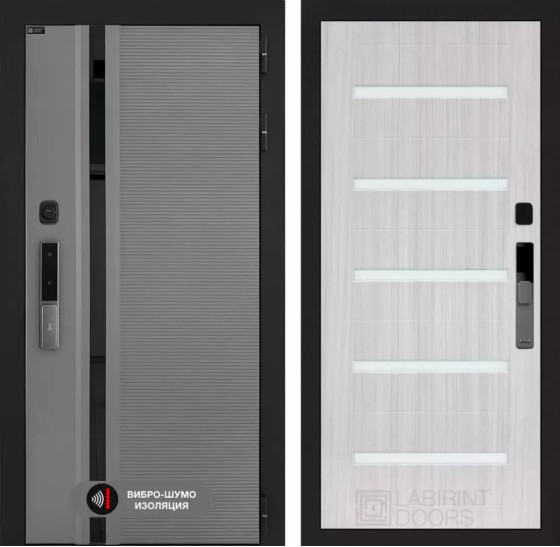 Входная дверь Пиано Смарт 2.0 панель 01 - Сандал белый, стекло белое | Фрезерованная МДФ панель 10 мм, цвет 