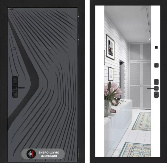 Входная дверь LEOLAB с Зеркалом Максимум - Белый софт | Фрезерованная МДФ панель 10 мм, цвет 