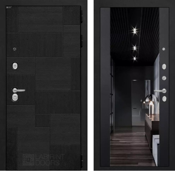 Входная дверь PAZL с Зеркалом тонированным Максимум - Черный кварц | Современная MDF панель 10 мм, цвет 