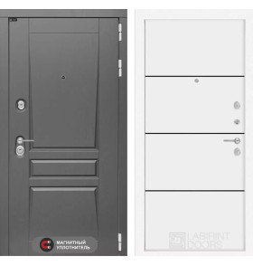 Входная дверь Платинум 25 - Белый софт, черный молдинг