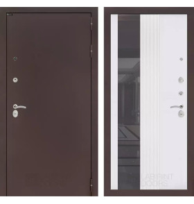 Входная дверь CLASSIC антик медный с Зеркалом 32 тонированным - Белый рельеф софт