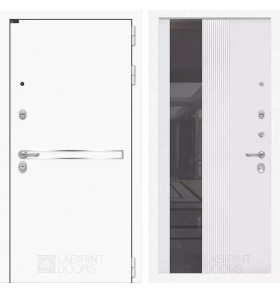 Входная дверь Лайн WHITE с Зеркалом 32 тонированным - Белый рельеф софт