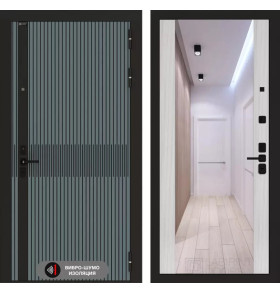 Входная дверь ISSIDA с Зеркалом Максимум - Сандал белый