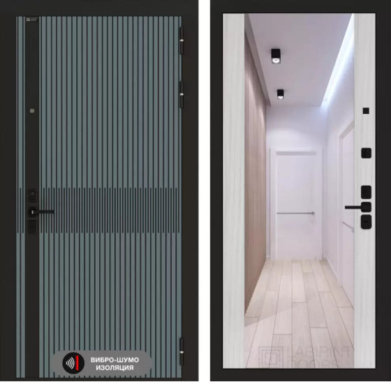 Входная дверь ISSIDA с Зеркалом Максимум - Сандал белый | Фрезерованная МДФ панель 10 мм, цвет 