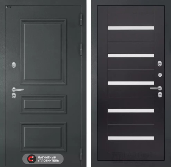 Входная дверь Атлантик 01 - Венге, стекло белое | Металлическая отделка 3D филенка