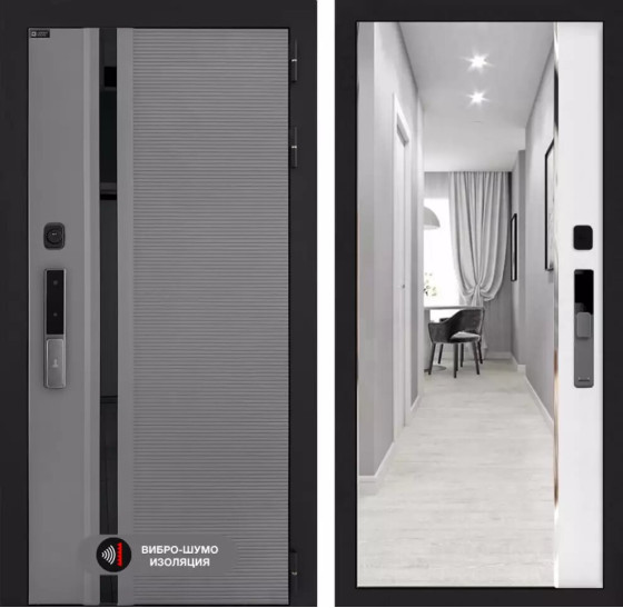 Входная дверь Пиано Смарт 2.0 с зеркалом Панорама - Белый софт | Фрезерованная МДФ панель 10 мм, цвет 