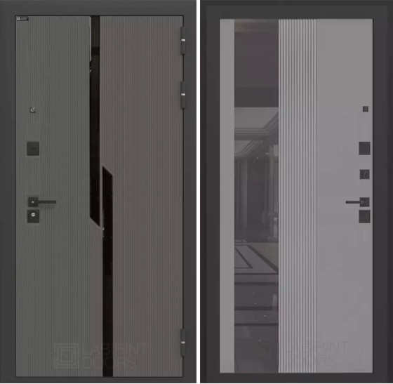 Входная дверь CARBON с Зеркалом 32 тонированным - Серый рельеф софт | Декоративная MDF панель 10 мм с черным стеклом фацет, цвет 
