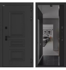 Входная дверь Аляска Лайт с зеркалом Панорама с тонировкой - Черный кварц