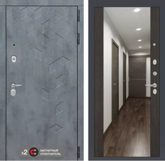 Входная дверь Бетон с зеркалом Максимум - Венге | Современная декоративная MDF панель 10 мм с наличником, цвет 