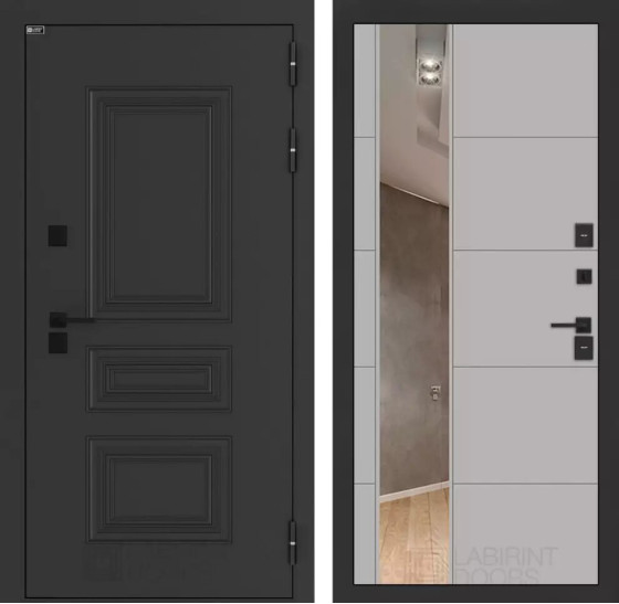 Входная дверь Аляска Лайт с Зеркалом 19 -Грей софт | Металлическая отделка методом давления на полотне